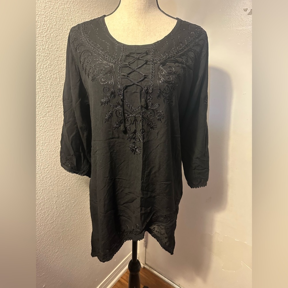 Elegant Black Embroidered Women's Top